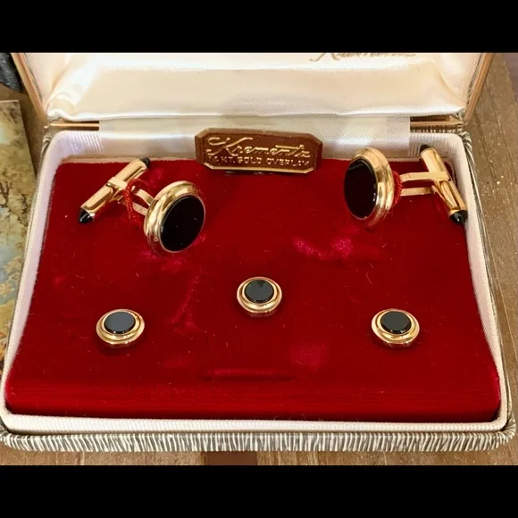 Vintage Krementz Art Deco Cufflink Set in Case - Picture 2 of 7